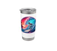 Retro Surfer Riding Vibrant Ocean Wave Bicchiere termico in acciaio inox doppia parete