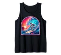 Retro Surfer Riding Vibrant Ocean Wave Canotta