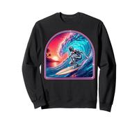 Retro Surfer Riding Vibrant Ocean Wave Felpa