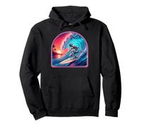 Retro Surfer Riding Vibrant Ocean Wave Felpa con Cappuccio