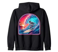 Retro Surfer Riding Vibrant Ocean Wave Felpa con Cappuccio