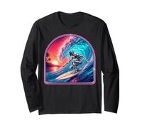 Retro Surfer Riding Vibrant Ocean Wave Maglia a Manica