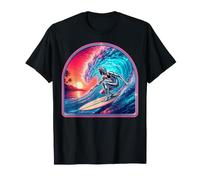 Retro Surfer Riding Vibrant Ocean Wave Maglietta
