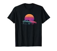 Retro Synthwave Auto Sportiva Tramonto Neon Anni 80 Maglietta
