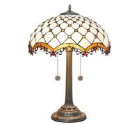 Retro Table Lamp 16 inch Stained Glass Lampshade with Resin Base Mediterranean Baroque Rose Dragonfly Sunflower Table Light Bedroom Bedside Nightstand Study Office Lighting,Amber Beads