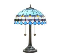 Retro Table Lamp 16 inch Stained Glass Lampshade with Resin Base Mediterranean Baroque Rose Dragonfly Sunflower Table Light Bedroom Bedside Nightstand Study Office Lighting,Blue
