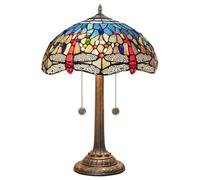 Retro Table Lamp 16 inch Stained Glass Lampshade with Resin Base Mediterranean Baroque Rose Dragonfly Sunflower Table Light Bedroom Bedside Nightstand Study Office Lighting,Dragonfly