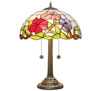 Retro Table Lamp 16 inch Stained Glass Lampshade with Resin Base Mediterranean Baroque Rose Dragonfly Sunflower Table Light Bedroom Bedside Nightstand Study Office Lighting,Flowers