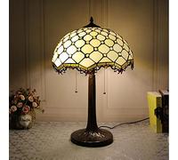 Retro Table Lamp Desk Light Colored Cream Amber Glass Lampshade Resin Base 16-inch Reading Lamp for Bedroom Living Room Study Office