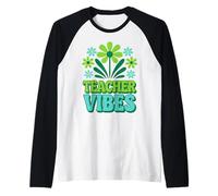 Retro Teacher Vibes Flower Power Ritorno a scuola Maglia con Maniche Raglan