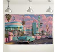 Retro Teal Vintage Car Wall Backdrop, Nostalgic Street Scene Party Decorations, perfetto per eventi fotografici, celebrazioni estive, 180 x 109 cm