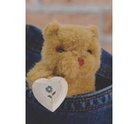 Retro Teddy Bear Plush in a Denim Pocket Notebook - 7 x 10 in - 150 Pages - College Rule - Blue and Tan