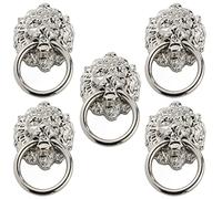 Retro testa di leone battente: 5 pezzi Vintage lega leone maniglia per porta argento testa di tigre maniglia per porta anteriore manopola per cancello di casa maniglie anelli