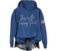 Retro This is The Turning Point Print Hoodie Freedom American Flag Tshirt, Blu, L