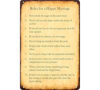 Retro Tin Sign Rules for a Happy Marriage Never Be Angry Together 8 X 12 in