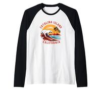 Retro Tramonto Catalina Island California Surf Maglia con Maniche Raglan