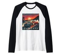 Retro Tramonto Due Leggendari JDM Drifting Cars Giappone Drift Maglia con Maniche Raglan