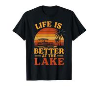 Retro Tramonto Life is Better at the Lake Vintage Pontoon Boat Maglietta
