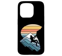 Retro Tramonto Montagna Rock Climber Silhouette Custodia per iPhone 15 Pro