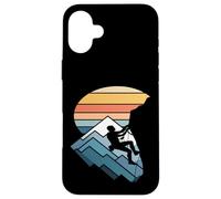 Retro Tramonto Montagna Rock Climber Silhouette Custodia per iPhone 16 Plus