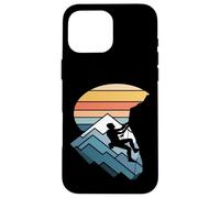 Retro Tramonto Montagna Rock Climber Silhouette Custodia per iPhone 16 Pro Max