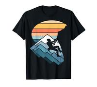 Retro Tramonto Montagna Rock Climber Silhouette Maglietta