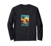 Retro Tramonto Palma Vacanza Souvenir Art Maglia a Manica