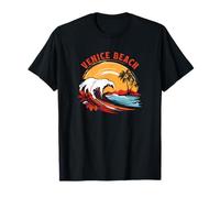 Retro Tramonto Venezia Spiaggia Los Angeles CA Estate Surf Maglietta