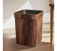 Retro Trash Can 9.7x11 Square Vintage Wood Grain Small Trash Can with Pressure Ring Reusable Farmhouse Waste Basket for Bedroom, Living Room, Kitchen, Bathroom