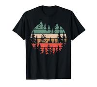 Retro Tree Forest Silhouettes Hiker Outdoors Nature Hiking Maglietta