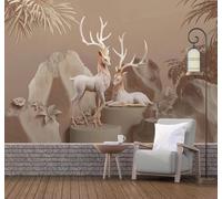 Retro Tridimensionale Giungla Collinetta Alce 3D Carta Da Parati Facile Installare Mobili Sfondi Ufficio Divano Camera Letto Sfondo Decorazione Murale-150cm×105cm