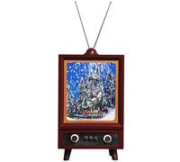 Retro TV scena di neve con luce LED, treno dinamico, musica, effetto 3D occhio nudo, simulato neve caduta per decorazione vacanza