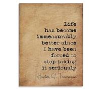 Retro Typewriter Themed Office Decor Vintage Canvas Wall Art with Life Has Become Immeasurably Better Funny Quote(Unframed,16x24inch(40x60cm))