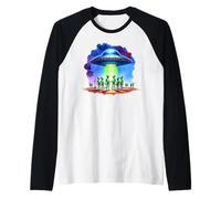 Retro UFO Disco Volante rapimento Alieno Sci Fi Gathering Maglia con Maniche Raglan