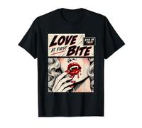 Retro Vampire Halloween Love at First Bite Kiss or Treat Maglietta