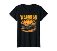 Retro Vintage 1969 Compleanno Vecchia Auto Classico Tramonto Palma Maglietta con Stampa Grafica Economica, Donna, Nero, L