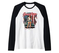 Retro Vintage Auto Bandiera Americana Maglia con Maniche Raglan