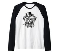 Retro Vintage Carlino Gentiluomo Papillon Chinese Pugs Maglia con Maniche Raglan
