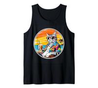 Retro Vintage Cool Cat Rilassante Con Un Drink Sulla Spiaggia Canotta