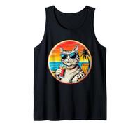 Retro Vintage Cool Cat Rilassante Con Un Drink Sulla Spiaggia Canotta