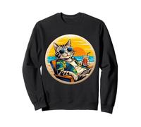 Retro Vintage Cool Cat Rilassante Con Un Drink Sulla Spiaggia Felpa