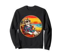 Retro Vintage Cool Cat Rilassante Con Un Drink Sulla Spiaggia Felpa