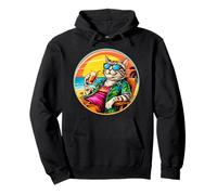 Retro Vintage Cool Cat Rilassante Con Un Drink Sulla Spiaggia Felpa con Cappuccio
