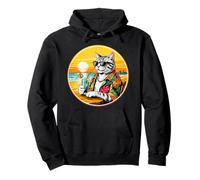 Retro Vintage Cool Cat Rilassante Con Un Drink Sulla Spiaggia Felpa con Cappuccio