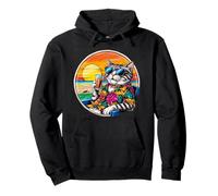 Retro Vintage Cool Cat Rilassante Con Un Drink Sulla Spiaggia Felpa con Cappuccio