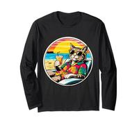 Retro Vintage Cool Cat Rilassante Con Un Drink Sulla Spiaggia Maglia a Manica