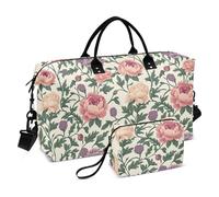 Retro Vintage Fiori Foglie Decorative Viaggio Tote Bag Viaggio Tote Gym Bag con Cinghia Regolabile per Trekking Multifunzionale Bolsa para