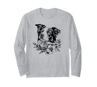Retro Vintage Flowers Blue Merle Australian Shepherd Lover Maglia a Manica