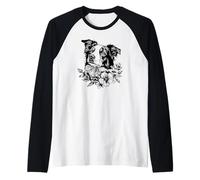 Retro Vintage Flowers Blue Merle Australian Shepherd Lover Maglia con Maniche Raglan