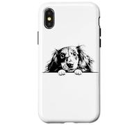 Retro Vintage Logo Black Long Haired Dachshund Dog Lover Custodia per iPhone X/XS